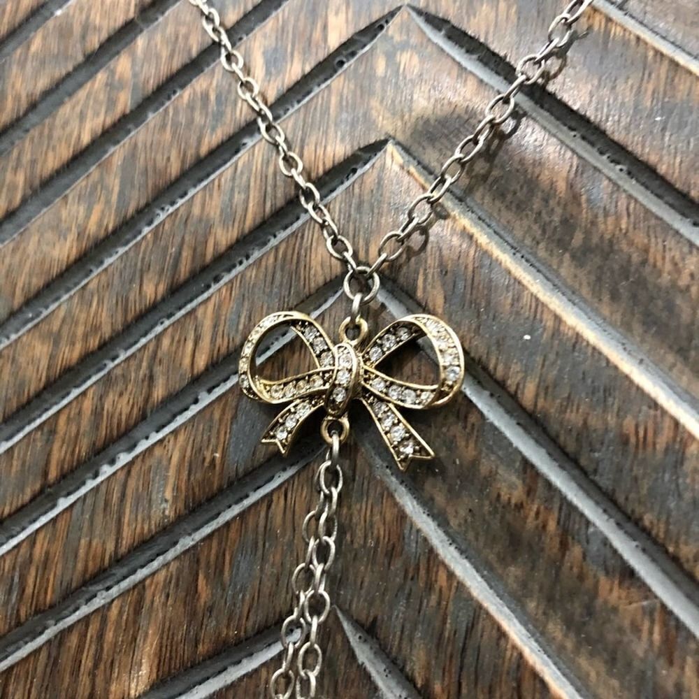 American Eagle Rhinestone Bow Tassel Necklace - Picture 3 of 8